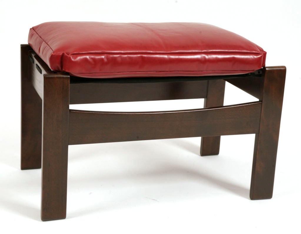 Lipstick Red Leather and Jacaranda Reclining Chair and Ottoman 2