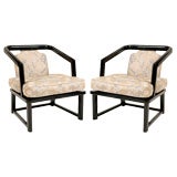 Pair of Custom Lacquered and Silk Arm Chairs