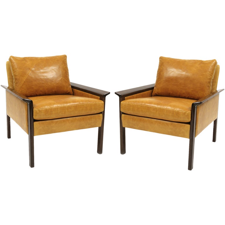 Hans Olsen Rosewood & Leather Lounge Chairs