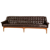 Tufted Leather & Teak Danish Sofa