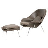 Vintage Eero Saarinen for Knoll Leather Womb Chair and Ottoman