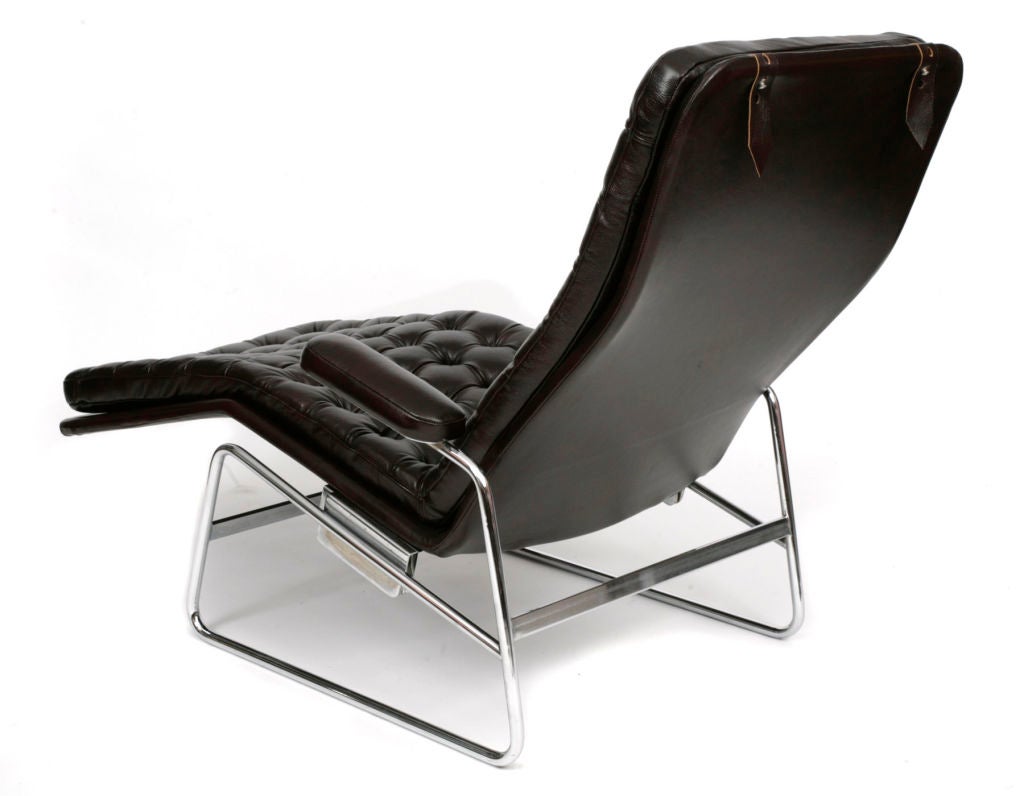 Pair of Chrome and Leather Tufted Lounges