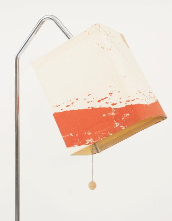 Rare George Nelson 'Kite' floor lamp circa early 1960's. Features original linen shade with wood ball pull switch pivoting head and sleek steel frame.