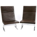 Stainless Steel and Leather Lounge Chairs