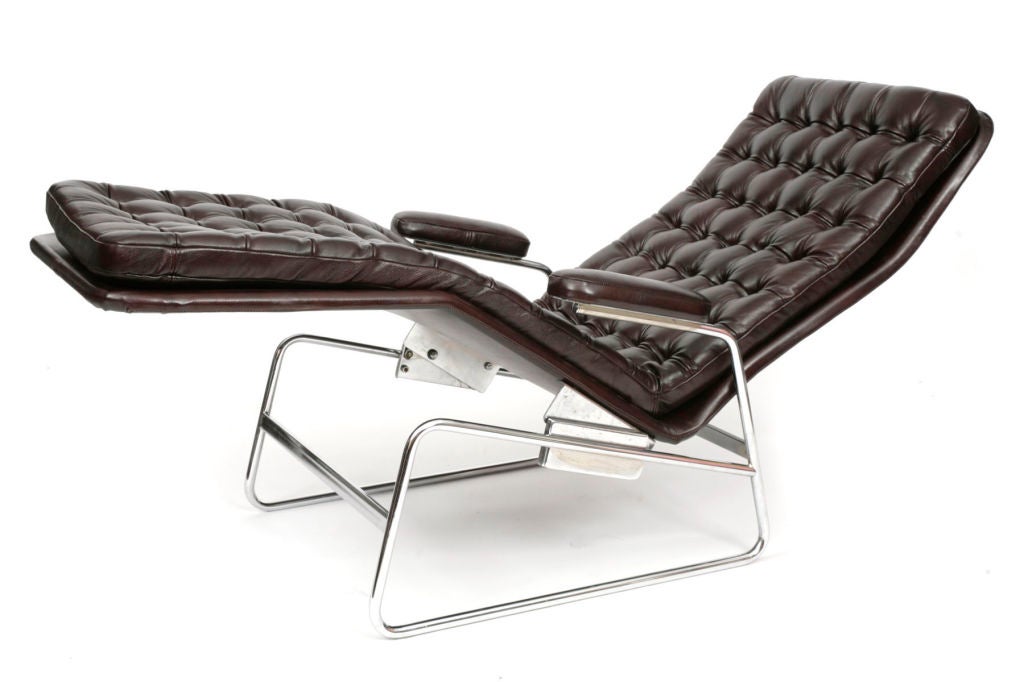 Mid-20th Century Chrome and Leather Tufted Lounge