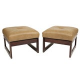 Rosewood & Leather Ottomans
