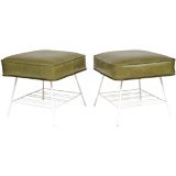 Olive Green Leather & Iron Stools