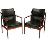 Arne Vodder Rosewood & Leather Arm Chairs