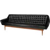 Micro Tufted Black Leather Danish Sofa