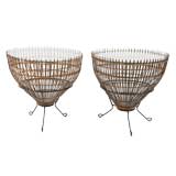 Italian Wicker and Glass Basket Tables
