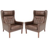 Danish Leather Wingback Chairs