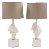 Decorative Pair of Cast Aluminum Shell Lamps