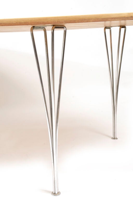 Piet Hein and Bruno Mathsson for Fritz Hansen 'Super Ellipse'<br />
dining table circa mid 1960's. This is the large scale version of this table with birch top and chrome plated steel butterfly legs.<br />
Very good original condition.