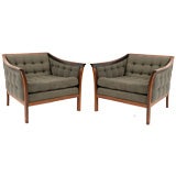 Pair of Rosewood and Micro Tufted Lounge Chairs
