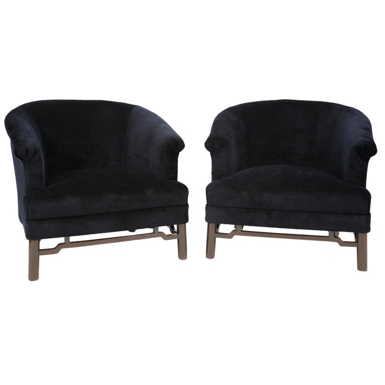 Mohair 
Walnut Lounge Chairs