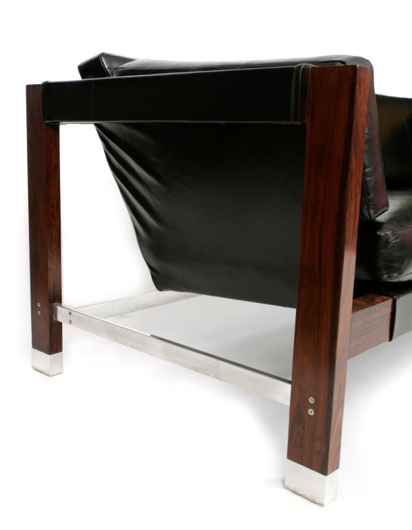 Pair of Rosewood Steel and Leather Danish Loveseats