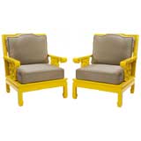 Pair of Asian Moderne Lacquered Arm Chairs