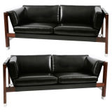 Pair of Rosewood Steel and Leather Danish Loveseats