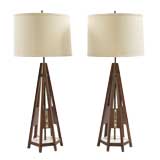 Vintage Raymond Connor Walnut and Tile Lamps