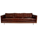 Vintage Seventies Walnut & Leather Case Sofa