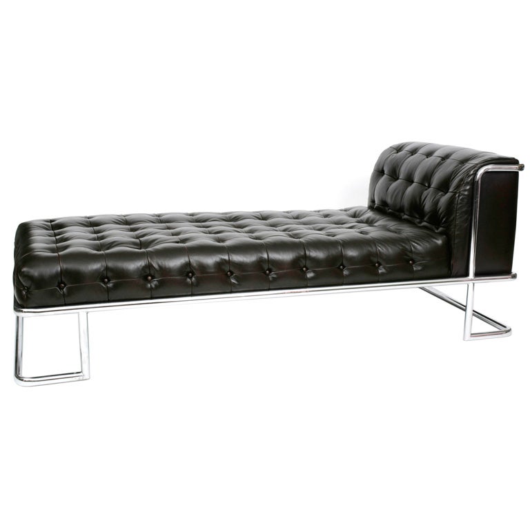 Italian Chrome and Leather Chaise Lounge