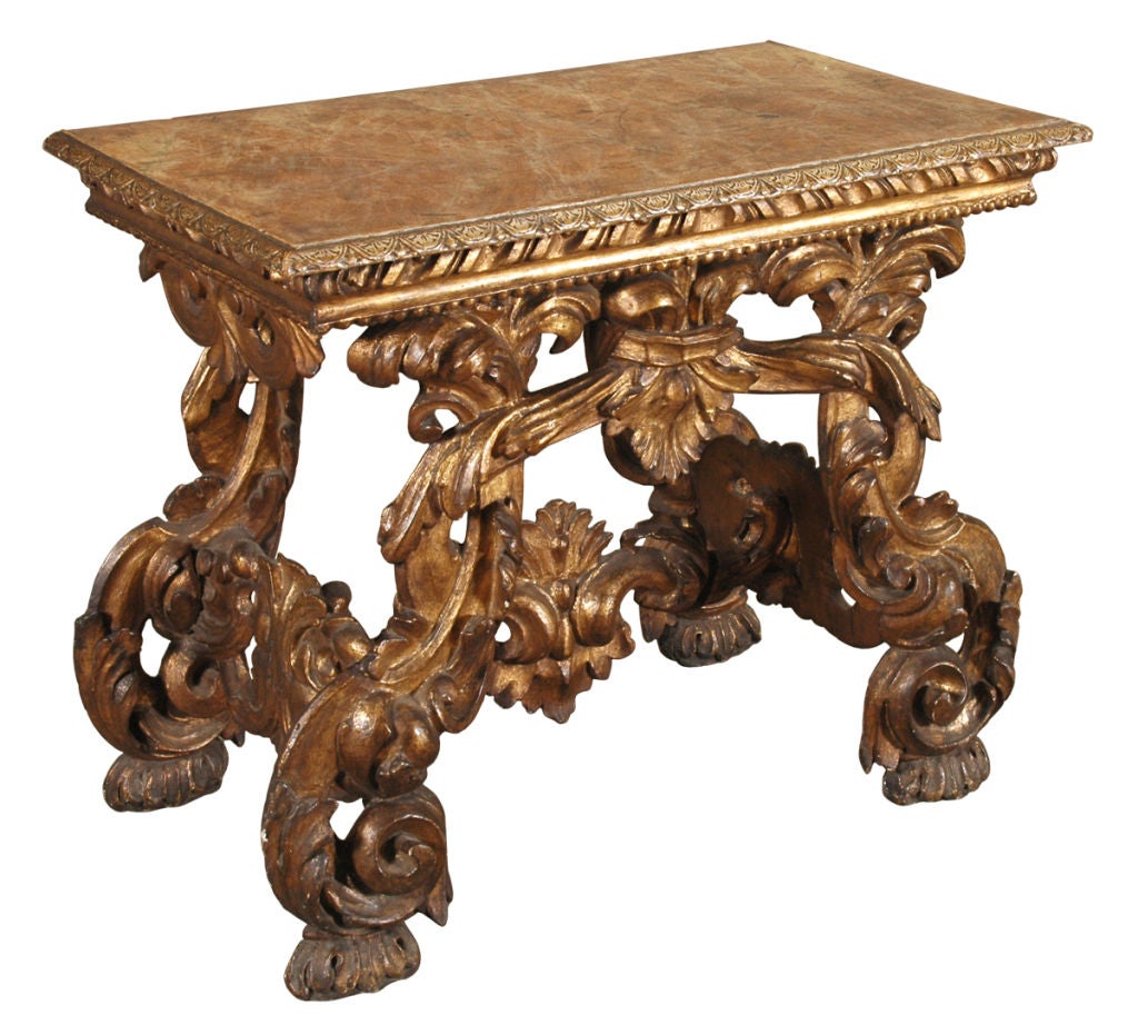 ITALIAN GILTWOOD CONSOLE WITH FAUX MARBLE TOP