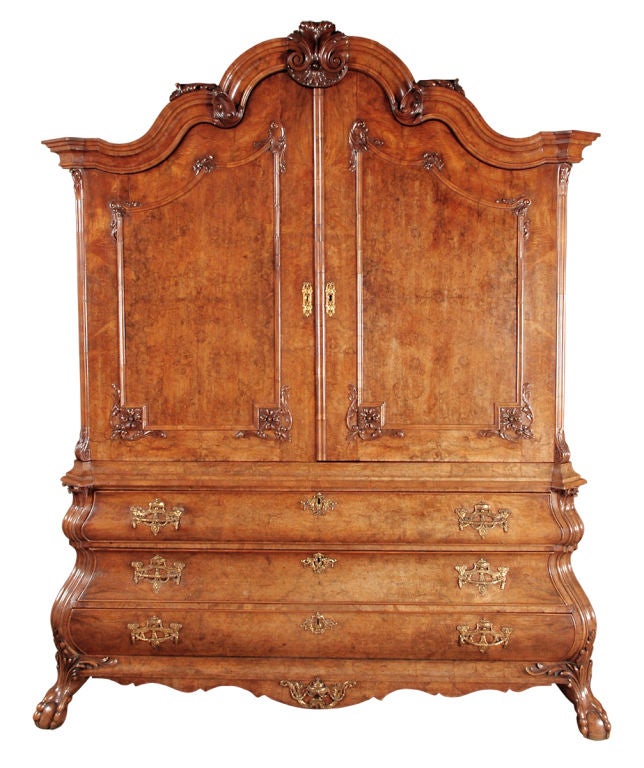 Dutch Walnut Cabinet on Bombe Base