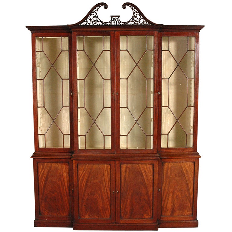 Mahogany Breakfront with Open Fret Pediment