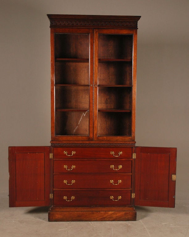 18th Century and Earlier Mahogany Display Cabinet with Blind Fretwork For Sale