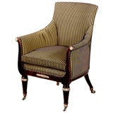 Ebonized Tub Chair with Brass Accents