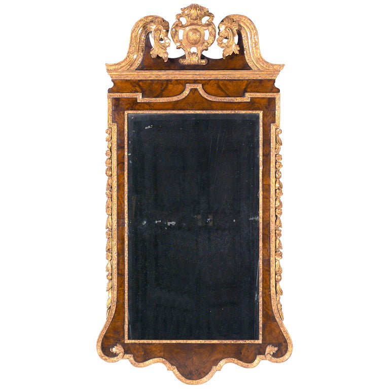 George III Walnut and Parcel Gilt Mirror For Sale