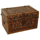 Continental painted wood and leather trunk