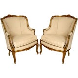 Pair of Louis XV painted and gilt  wood bergeres