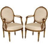 Pair of Louis XVl style gilt wood open armchairs Pair of Louis XVl style gilt wood open armchairs