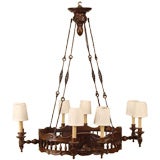 Antique French Brittany beech wood chandelier