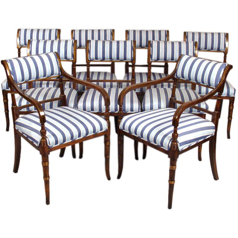 Set of 12 English regency style dining room chairs