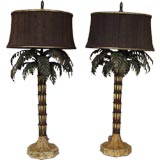 Pair of tole palm tree lamps