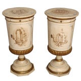 Pair of Italian painted and gilt wood cylinder occasional tables