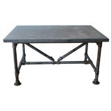 Vintage Industrial Table with Blue Stone Top