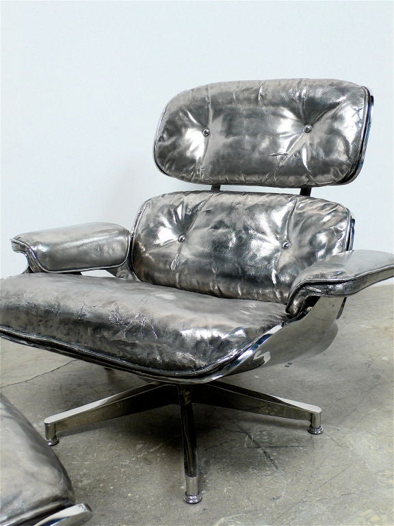 Stainless steel, full scale sculpture of the Eames lounge chair and ottoman by Cheryl Ekstrom, with exclusive permission from Eames Office. From Ekstrom's series 