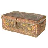 Spanish Colonial polychrome tooled leather chest
