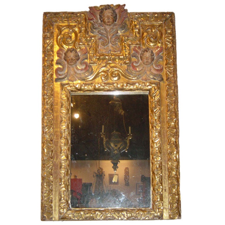 Spanish Colonial Gilt and Polychrome Mirror For Sale