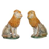 Pair of Sicilian Glazed Terra Cotta Lions