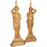 Pair of Carved Torchiere Lamps