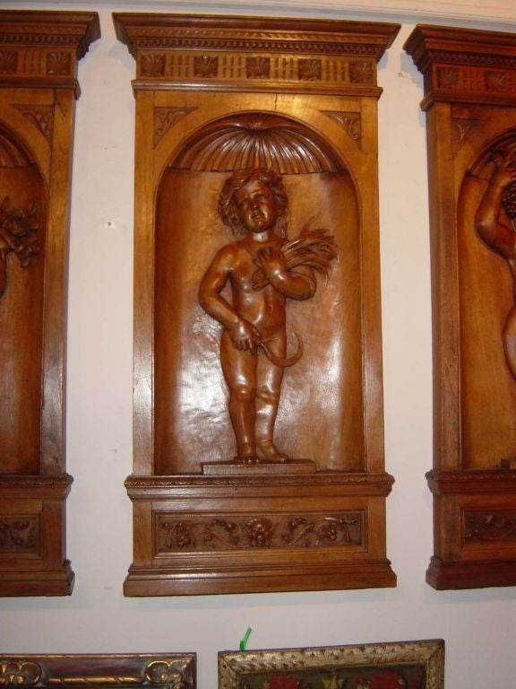 Walnut Set of Four French Four Seasons Panels For Sale