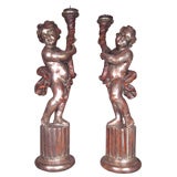 Pair of silver gilded wood angels