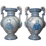 Pair of blue and white French urns
