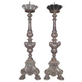 Antique Pair of 1800's silver gilded wood alter sticks