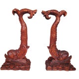 Pair of wood dolphin figures