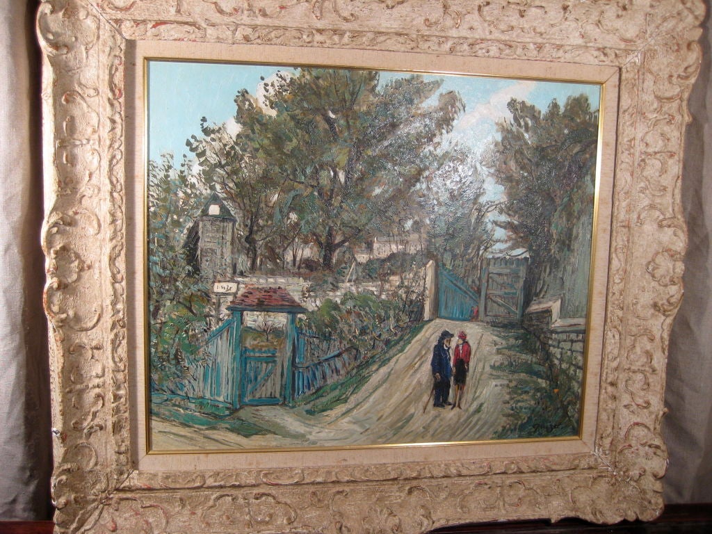 Original oil by Alphonse Quizet, of a couple on a street in France. Oil on canvas board
